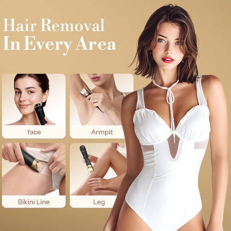 Flyant Bikini Trimmer for Women, 2 in 1 Electric Shaver for Women, Pubic Hair Trimmer Waterproof IPX7 with LED, Bikini Razor for Leg Arm Underarm Bikini Area, Christmas Gifts for Her - Black Gold - Image 3